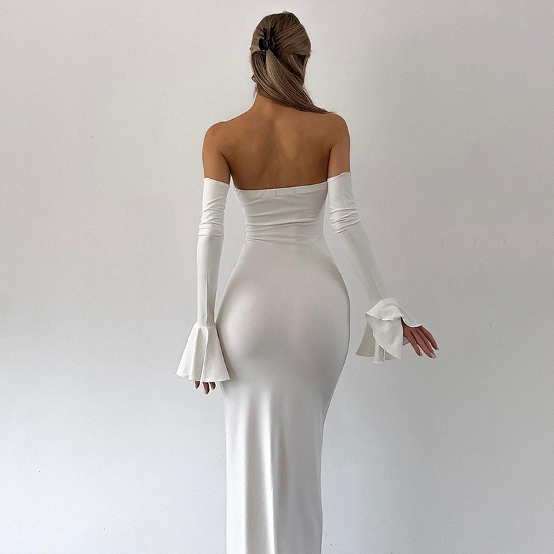 Valina | Elegant Off-Shoulder Long Sleeve Evening Gown White
