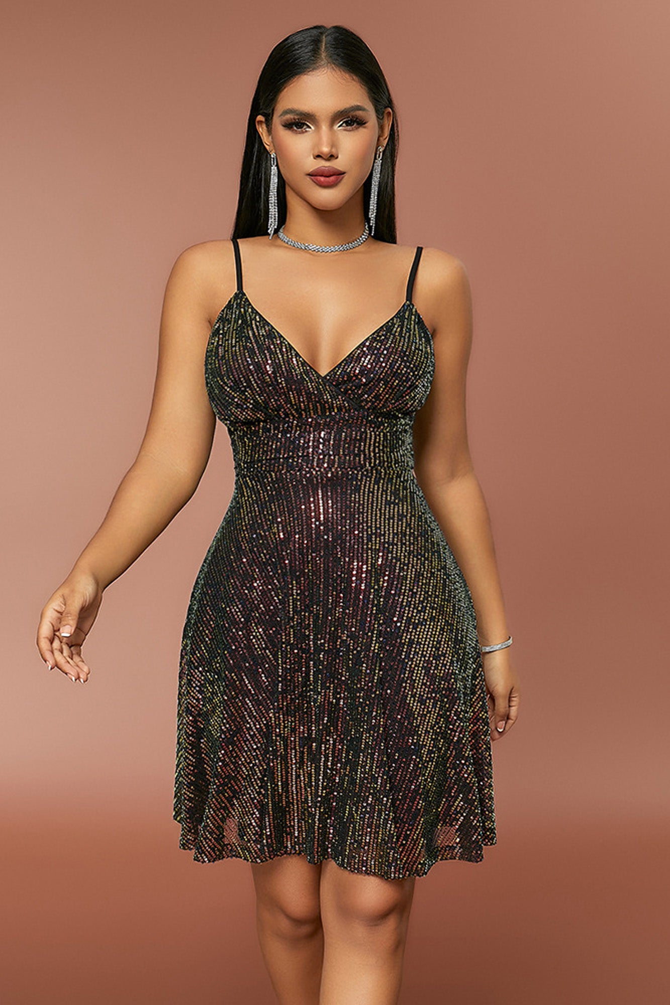 Strapless Sequined Mini Dress Colorful