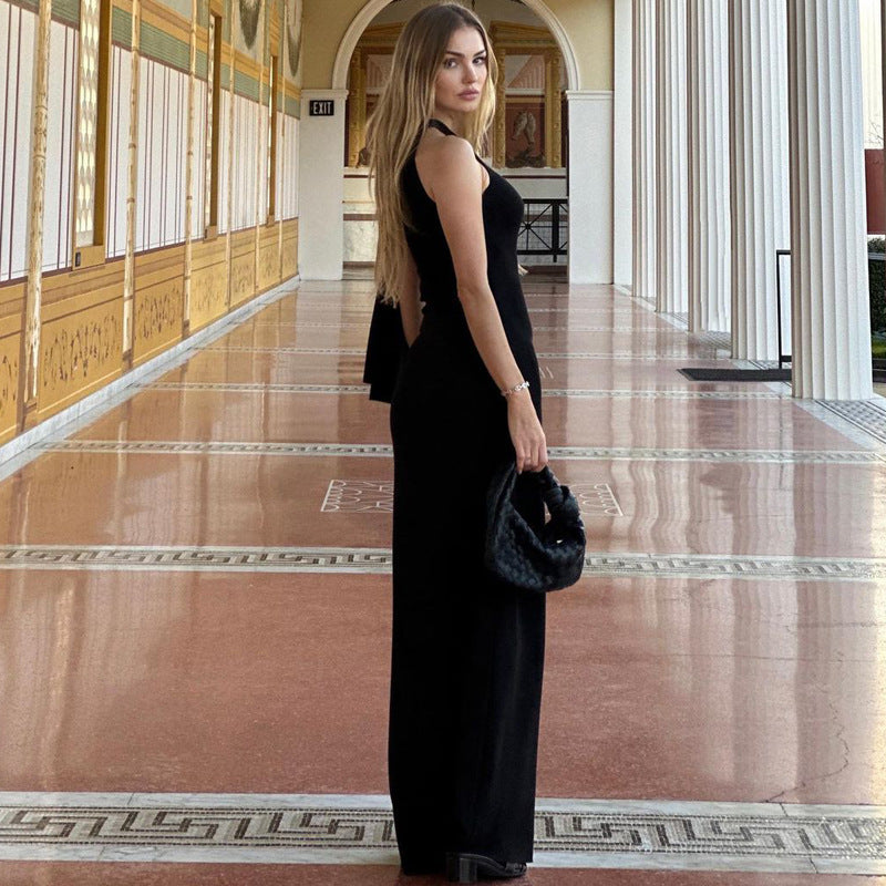 leek One-Shoulder Maxi Dress with Draped Bow Accent Black