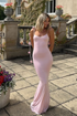 Backless Formal Floral Strap Maxi Dress Pink