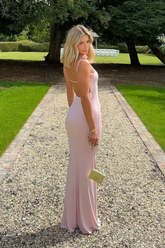 Backless Formal Floral Strap Maxi Dress Pink