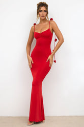 Backless Formal Floral Strap Maxi Dress Red