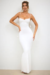 Backless Formal Floral Strap Maxi Dress White
