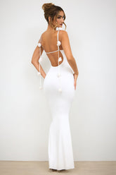 Backless Formal Floral Strap Maxi Dress White