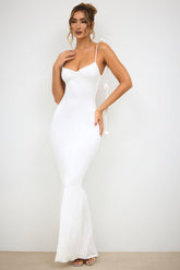 Backless Formal Floral Strap Maxi Dress White