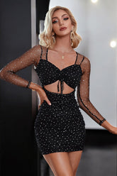 Black Cutout Mesh Sleeve Mini Dress Black