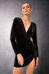 Black Deep V Neck Velvet Wrap Mini Dress