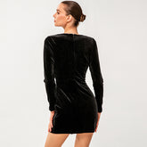 Black Deep V Neck Velvet Wrap Mini Dress