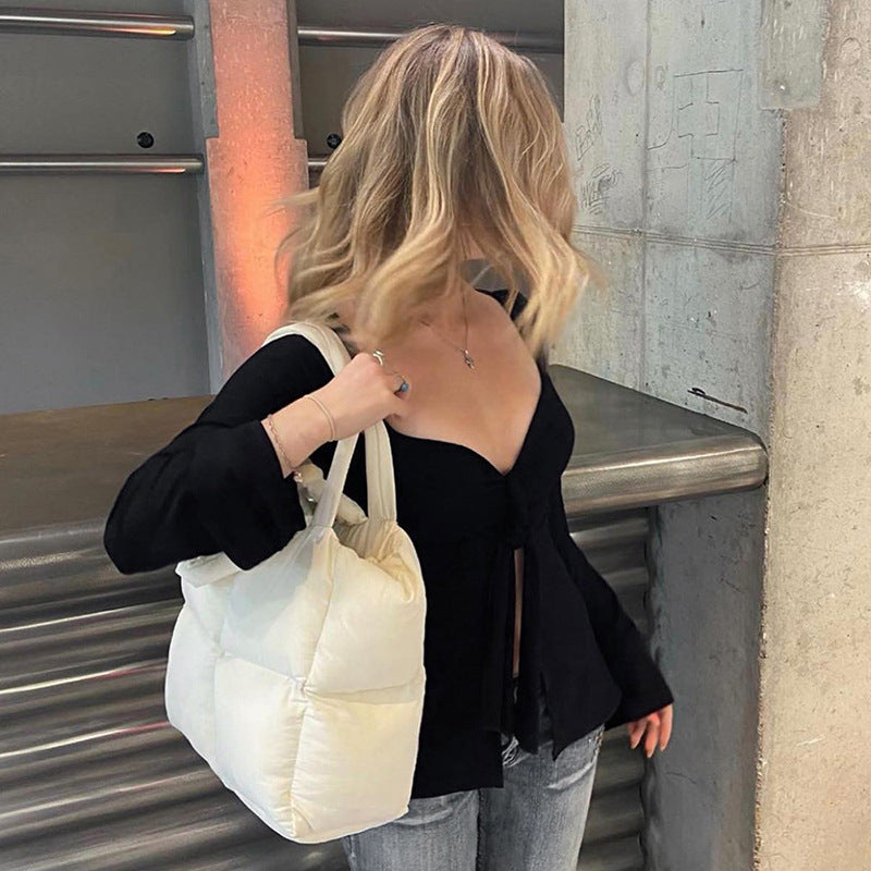 Bordeaux | Knotted Front Long Sleeve Top Black