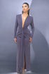 Drape Detail Long Sleeve Evening Gown with Plunging Neckline Purple