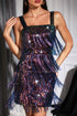 Elegant Black Fringe Sequin Cocktail Dress Rainbow Gradient