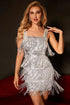 Elegant Black Fringe Sequin Cocktail Dress Silver