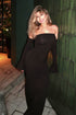 Elegant Off-Shoulder Long Sleeve Evening Gown Dark Brown