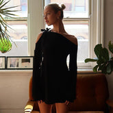 Elegant Off-Shoulder Mini Dress with Bow Black