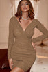 Elegant Off-Shoulder Ruched Party Dress Dark Brown