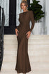 Elegant Pink Satin Long Sleeve Gown Dark Brown