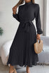 Elegant Pleated Midi Dress With Belt Black