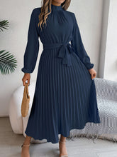 Elegant Pleated Midi Dress With Belt Cobalt Blue