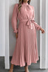 Elegant Pleated Midi Dress With Belt Pink