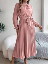 Elegant Pleated Midi Dress With Belt Pink