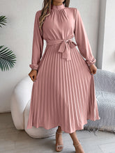 Elegant Pleated Midi Dress With Belt Pink