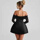 Off-Shoulder Lace Sleeve Mini Dress