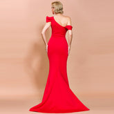 Off-Shoulder Mermaid Gown with Dramatic Ruffle Detail Red
