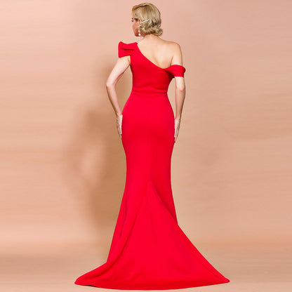 Off-Shoulder Mermaid Gown with Dramatic Ruffle Detail Red