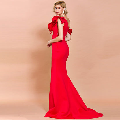 Off-Shoulder Mermaid Gown with Dramatic Ruffle Detail Red