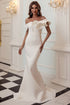 Off-Shoulder Mermaid Gown with Dramatic Ruffle Detail White