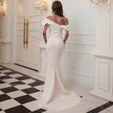 Off-Shoulder Mermaid Gown with Dramatic Ruffle Detail White
