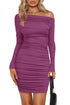 Off-Shoulder Ruched Bodycon Dress Purple