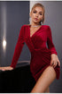 Red Deep V Neck Velvet Wrap Mini Dress