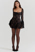 Romantic Lace Mini Dress with Bell Sleeves Black