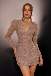 Rose Gold Long Sleeve Sequin Mini Dress