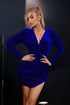 Royal Blue Deep V Neck Velvet Wrap Mini Dress