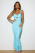 Ruched Mermaid Maxi Dress with Ruffle Hem Lake Blue