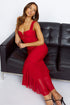 Ruched Mermaid Maxi Dress with Ruffle Hem Red