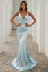 Satin Mermaid Gown With Spaghetti Straps And V-Neckline Lake Blue