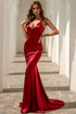 Satin Mermaid Gown With Spaghetti Straps And V-Neckline Red