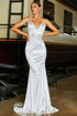 Satin Mermaid Gown With Spaghetti Straps And V-Neckline Silver
