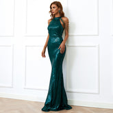 Sequin Mermaid Gown With Cold Shoulder Design Emerald Green