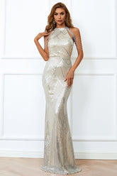 Sequin Mermaid Gown With Cold Shoulder Design Sliver
