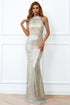 Sequin Mermaid Gown With Cold Shoulder Design Sliver
