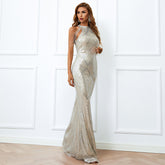 Sequin Mermaid Gown With Cold Shoulder Design Sliver