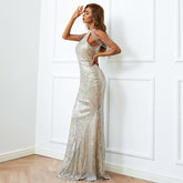 Sequin Mermaid Gown With Cold Shoulder Design Sliver