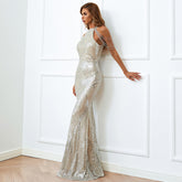 Sequin Mermaid Gown With Cold Shoulder Design Sliver