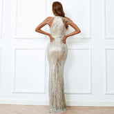 Sequin Mermaid Gown With Cold Shoulder Design Sliver