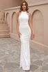 Sequin Mermaid Gown With Cold Shoulder Design White