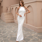 Sequin Mermaid Gown With Cold Shoulder Design White